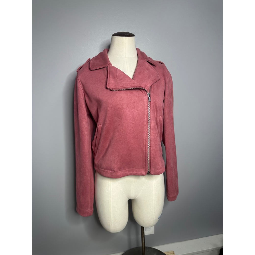 LC Lauren Conrad Faux Suede Moto Jacket Dusty Rose Pink Womens Small RN 73277